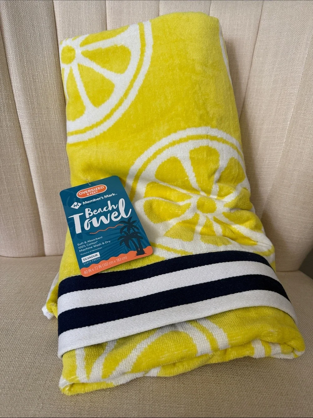 NWT Member's Mark LEMON yellow OVERSIZED 6 feet beach towel NEW 100% cotton